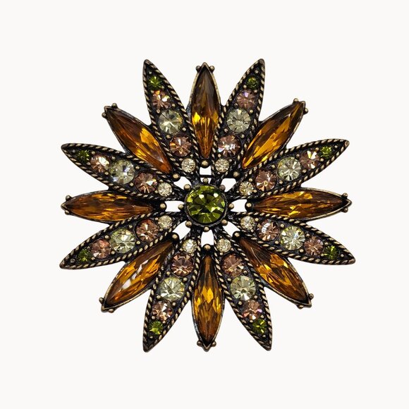 Vtg Floral Brown Bronze Tone Kiam Family Atomic Signed Pin Lapel Multicolor - Picture 1 of 8